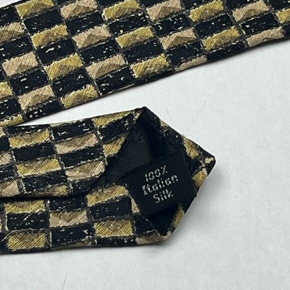 Villa Bugatti Mens Italian Silk Necktie Geometric Pattern Black Wheat Tie - Picture 8 of 11